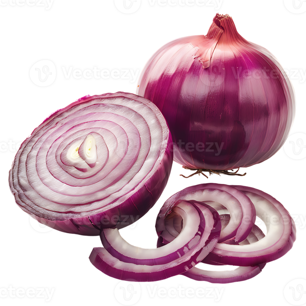 displays both whole and sliced onions, set against a transparent background png