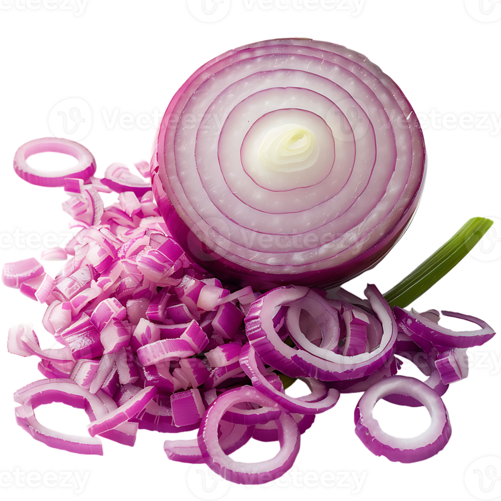 displays both whole and sliced onions, set against a transparent background png