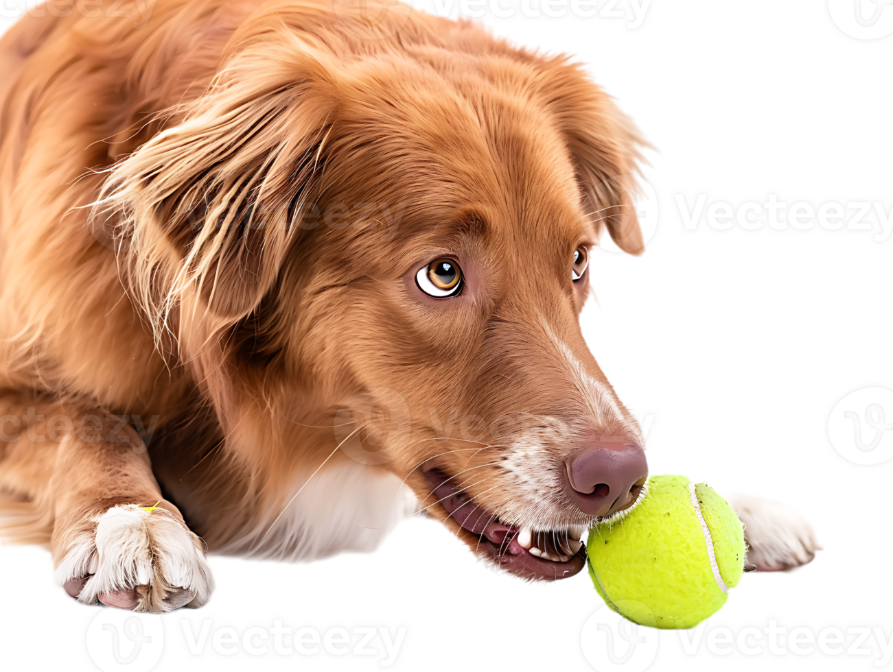 Dog playing with a tennis ball, isolated against a transparent background png