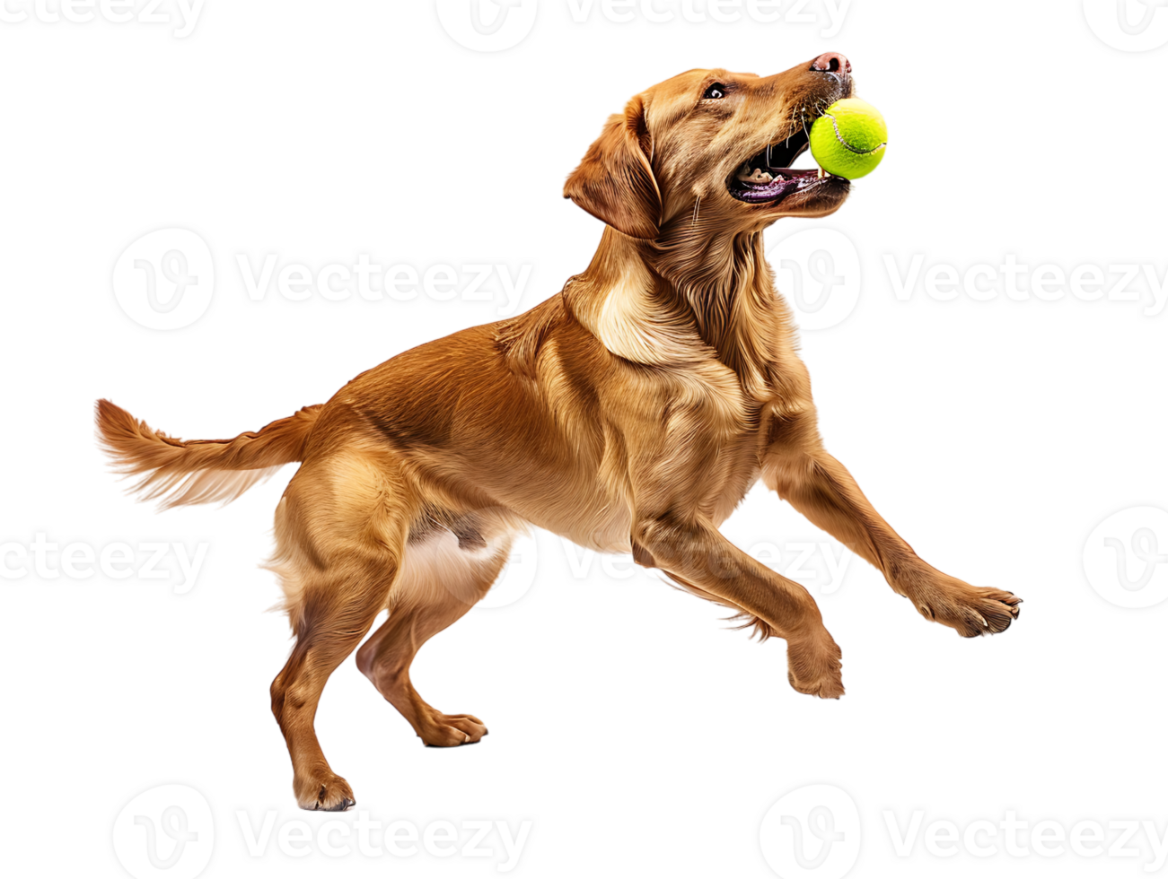 Dog playing with a tennis ball, isolated against a transparent background png
