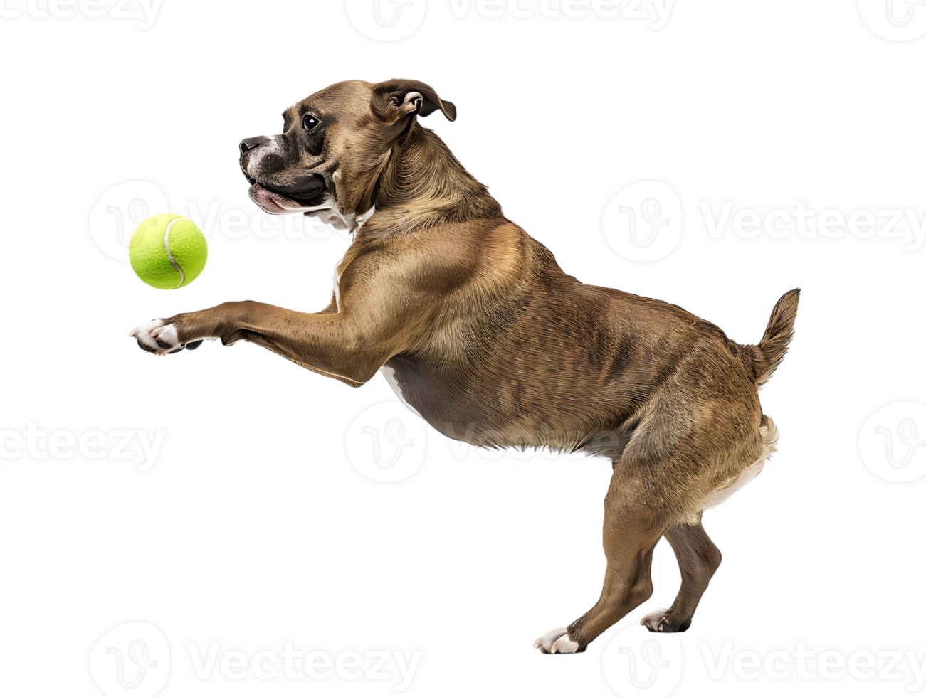 Dog playing with a tennis ball, isolated against a transparent background png