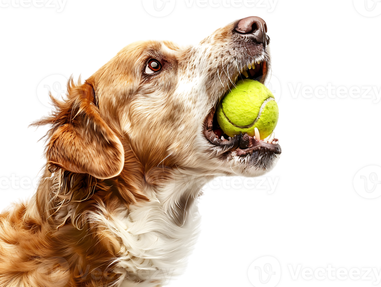 Dog playing with a tennis ball, isolated against a transparent background png