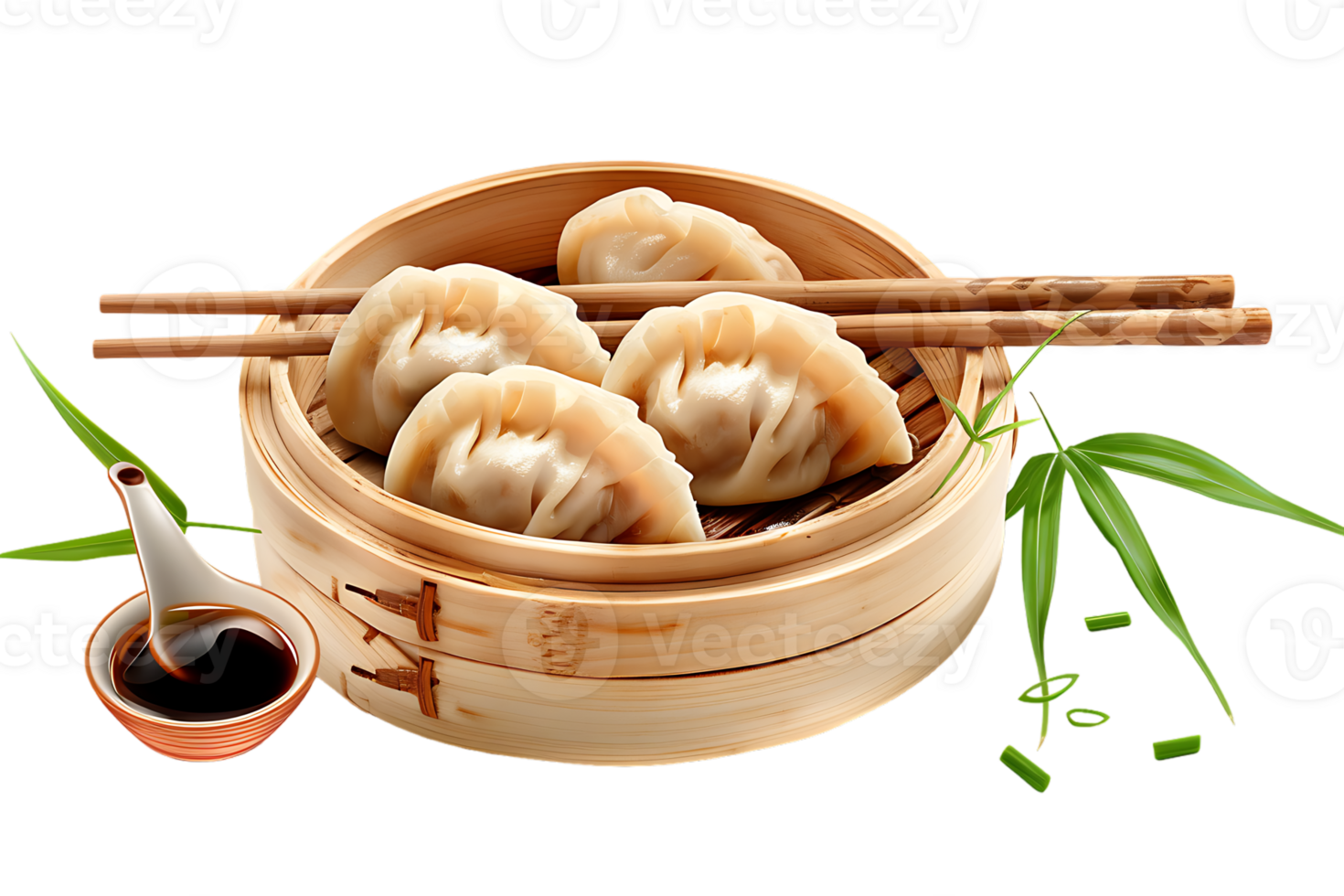 Dumplings with soya sauce on a branch, isolated against a transparent background png