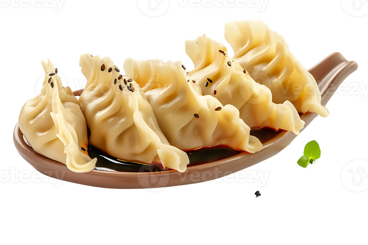 Dumplings with soya sauce on a branch, isolated against a transparent background png
