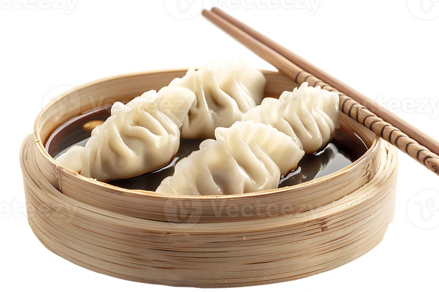 Dumplings with soya sauce on a branch, isolated against a transparent background png