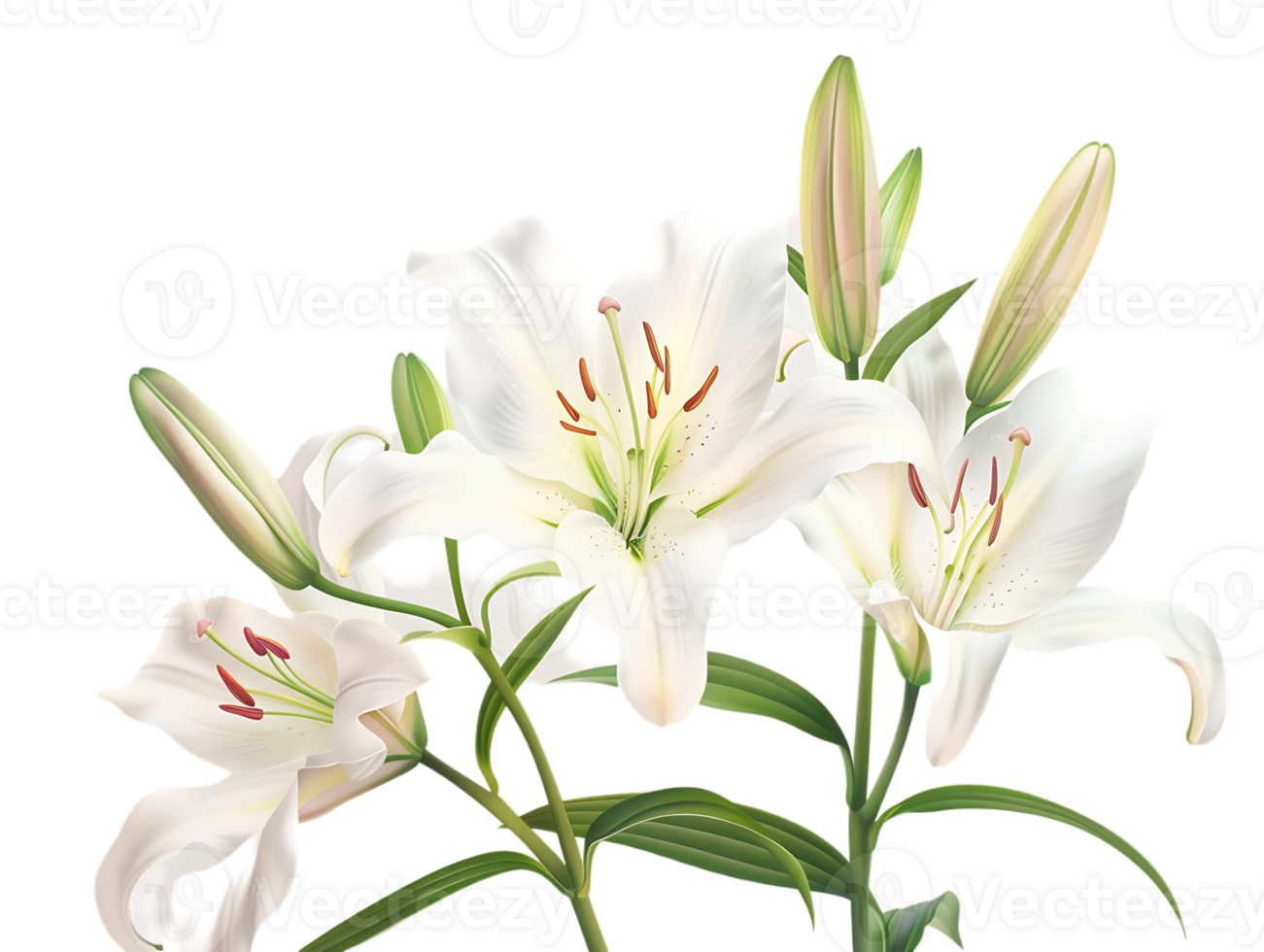 Elegant blooming lilies with buds, against a transparent background png