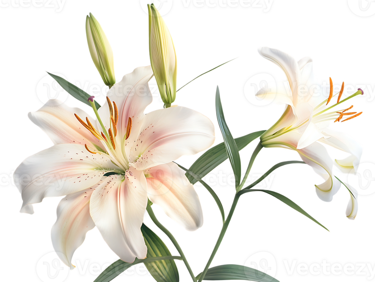 Elegant blooming lilies with buds, against a transparent background png