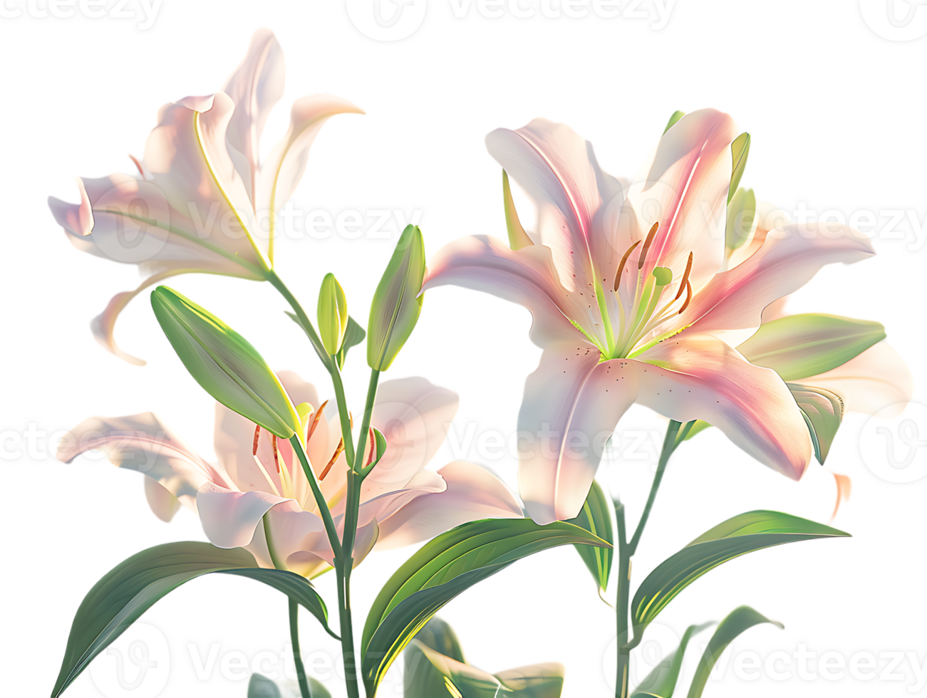 Elegant blooming lilies with buds, against a transparent background png