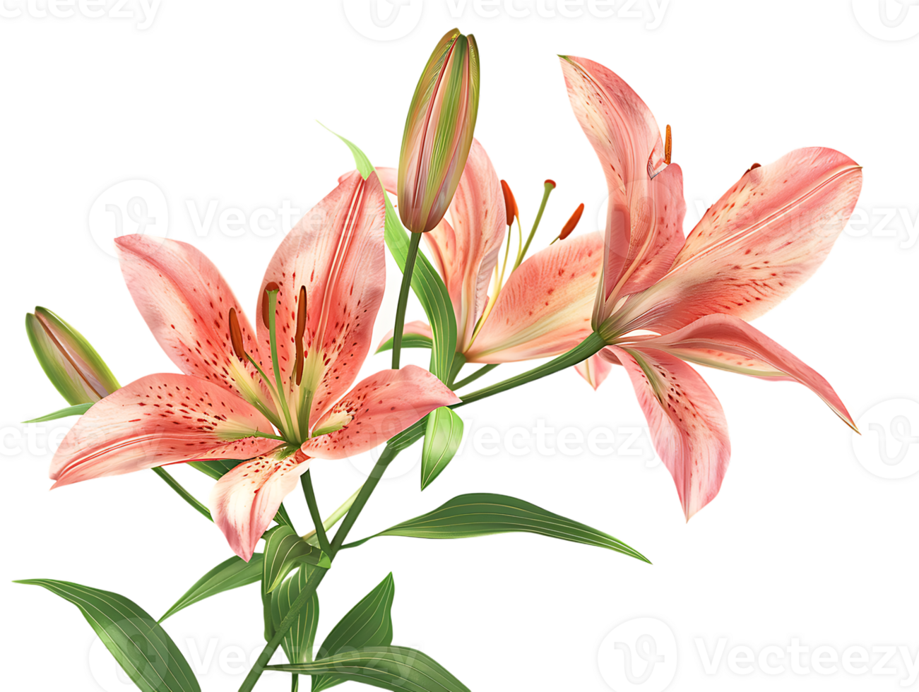Elegant blooming lilies with buds, against a transparent background png