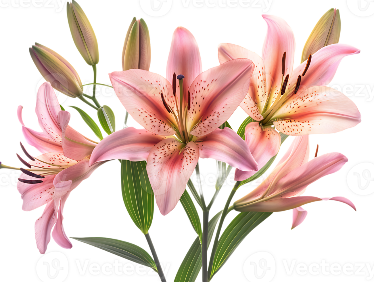 Elegant blooming lilies with buds, against a transparent background png