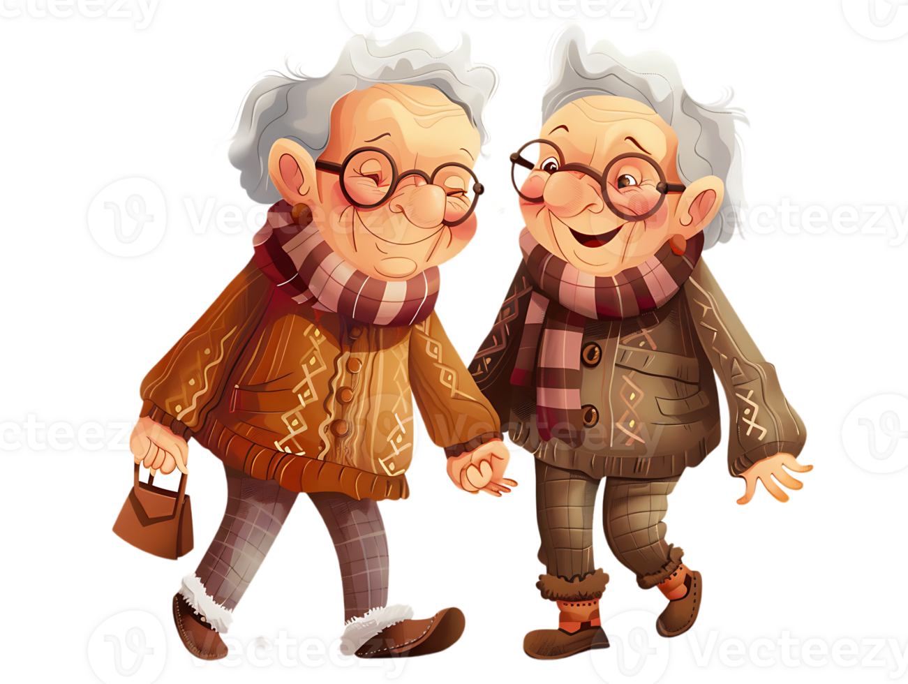 features happy grandparents, isolated against a transparent background png