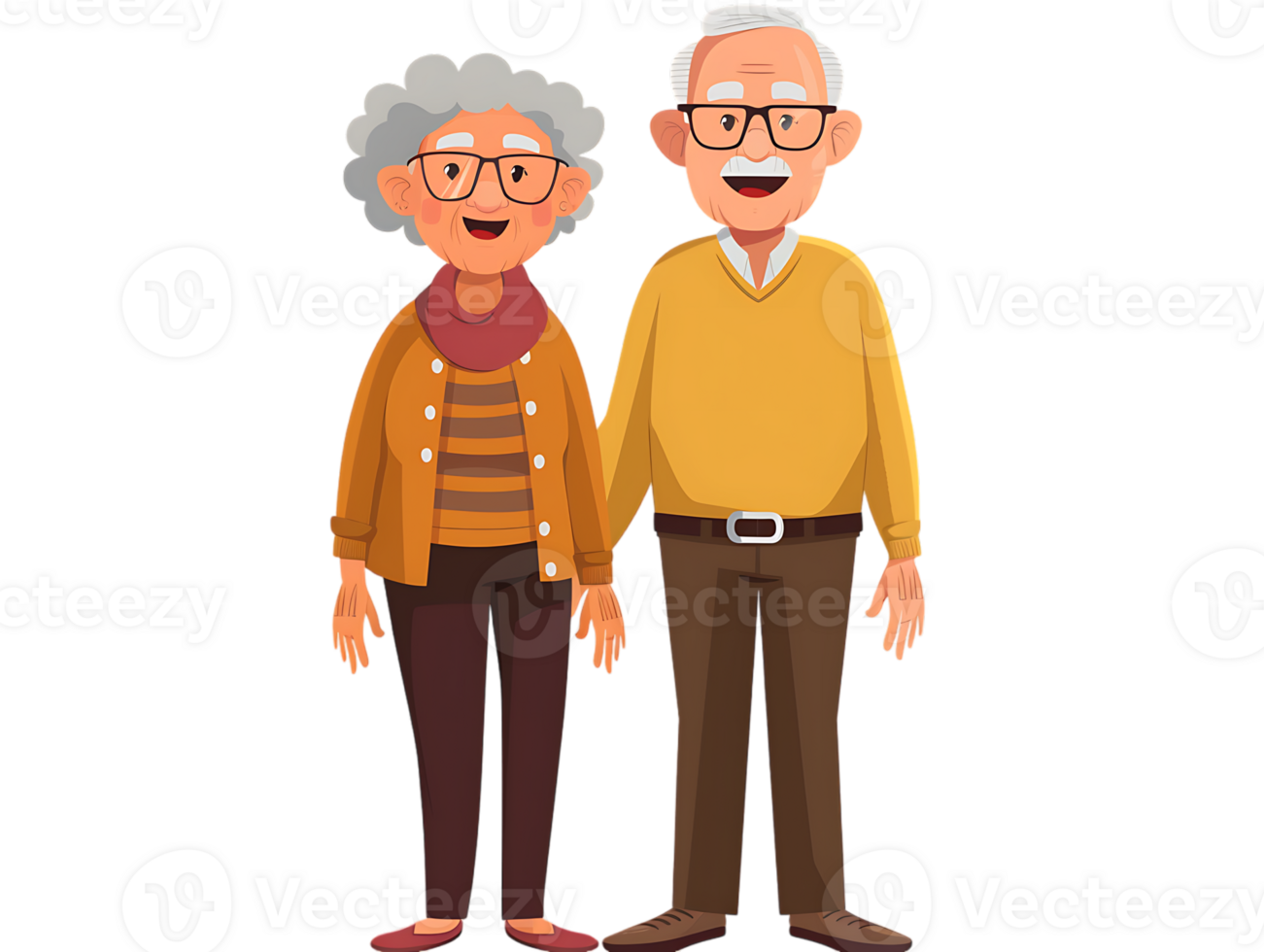 features happy grandparents, isolated against a transparent background png
