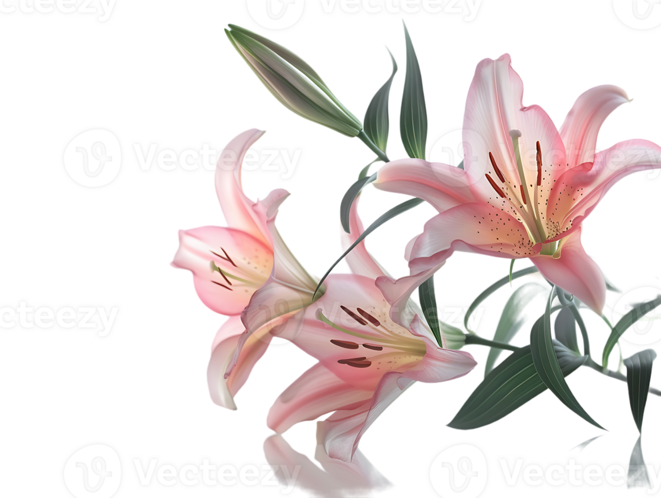 Elegant blooming lilies with buds, against a transparent background png