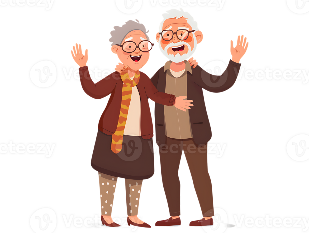 features happy grandparents, isolated against a transparent background png