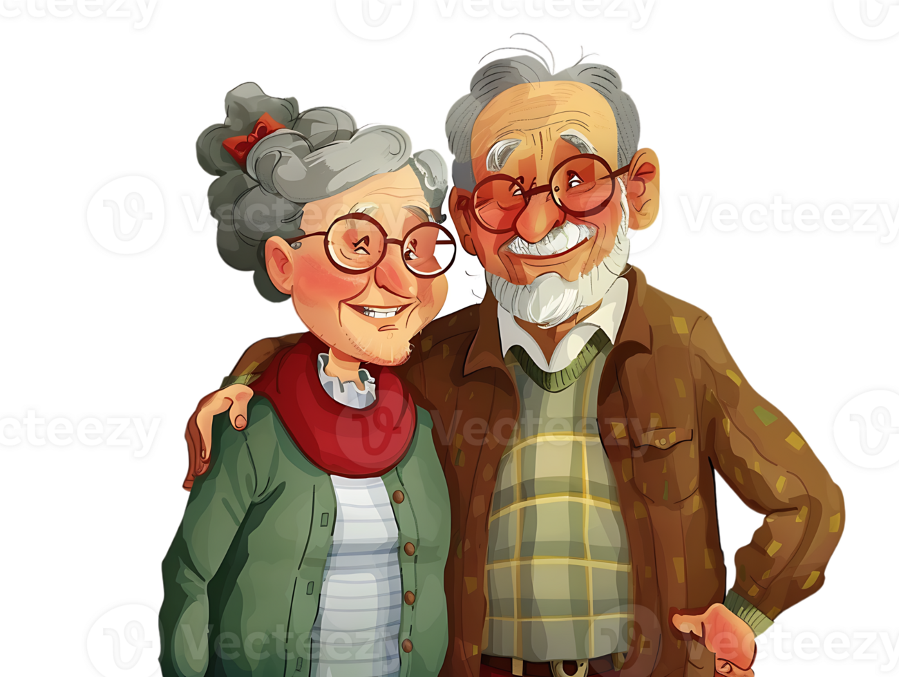 features happy grandparents, isolated against a transparent background png