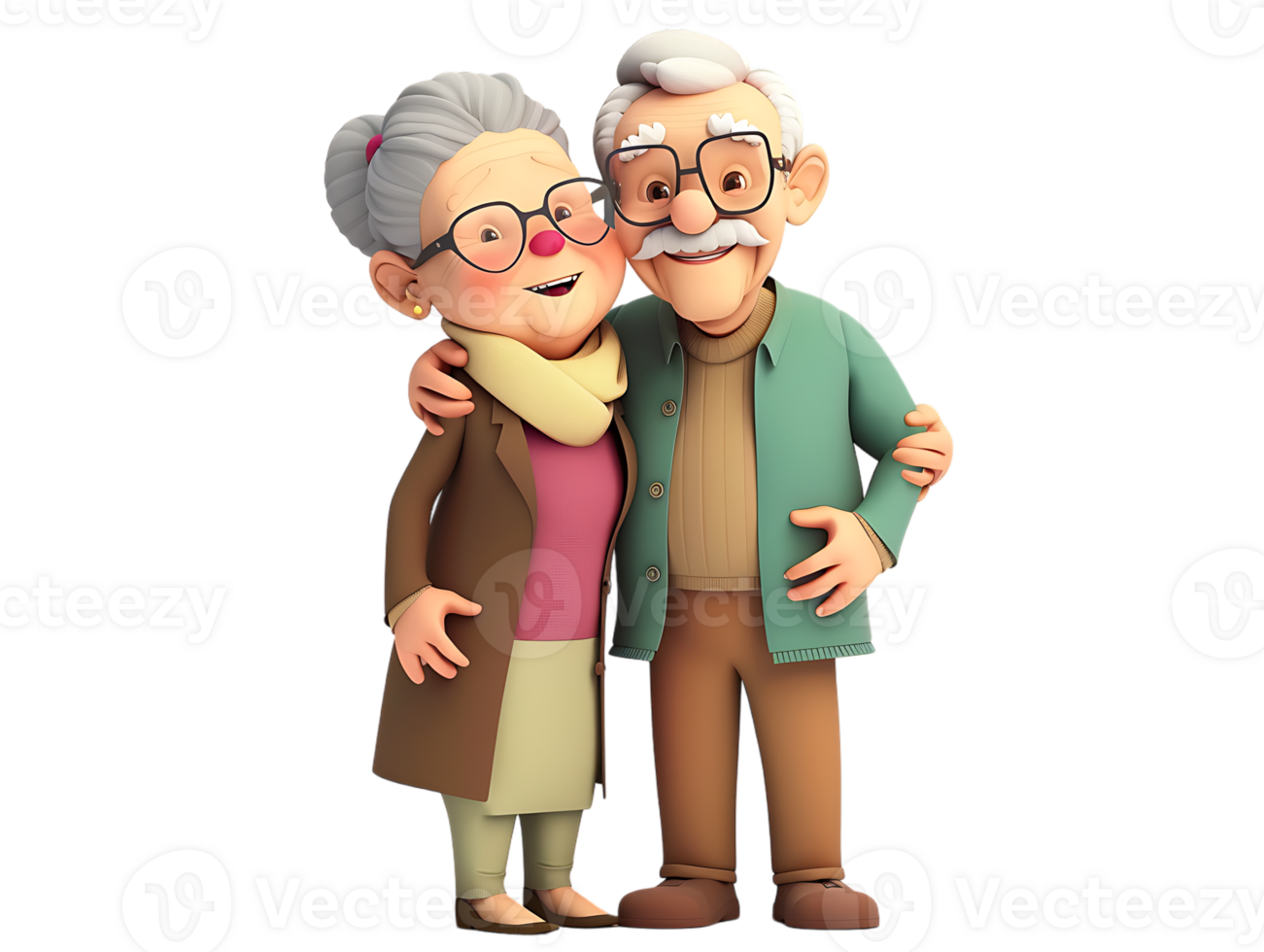 features happy grandparents, isolated against a transparent background png