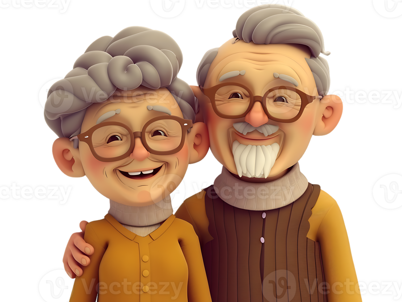 features happy grandparents, isolated against a transparent background png