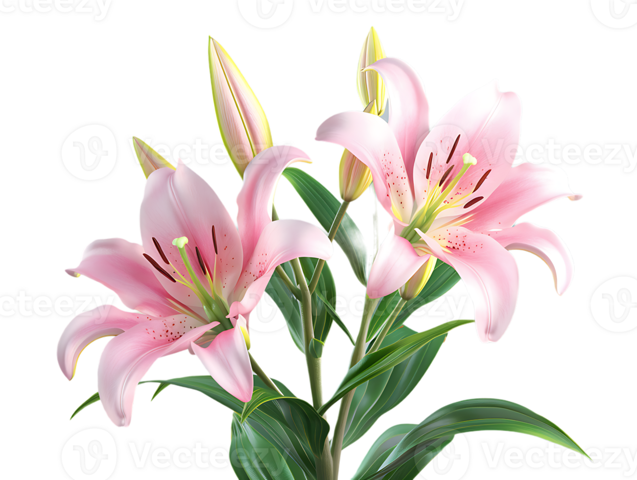 Elegant blooming lilies with buds, against a transparent background png