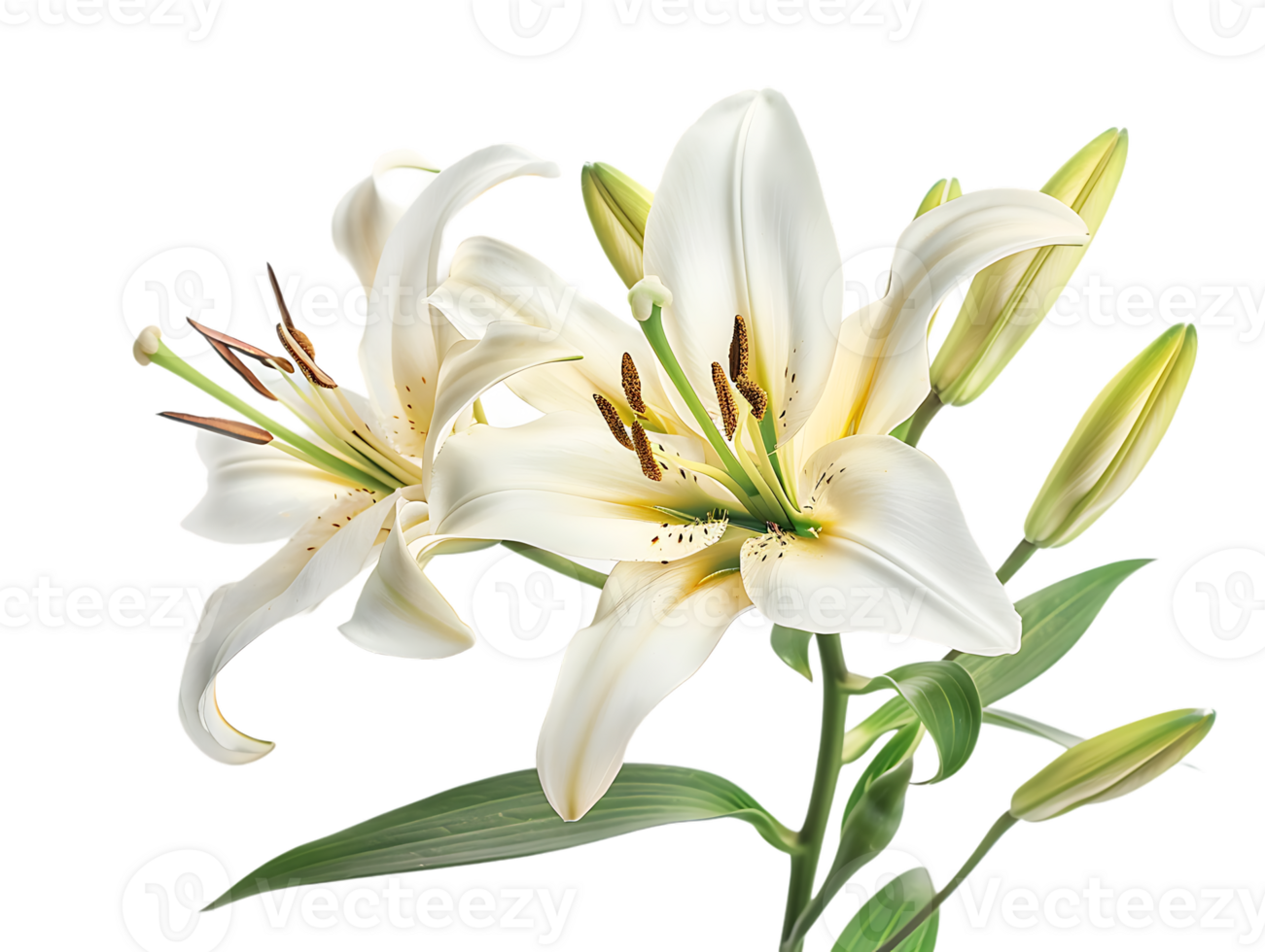 Elegant blooming lilies with buds, against a transparent background png