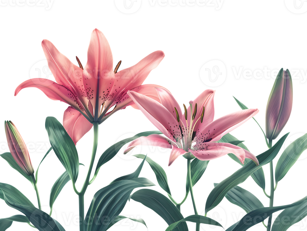 Elegant blooming lilies with buds, against a transparent background png