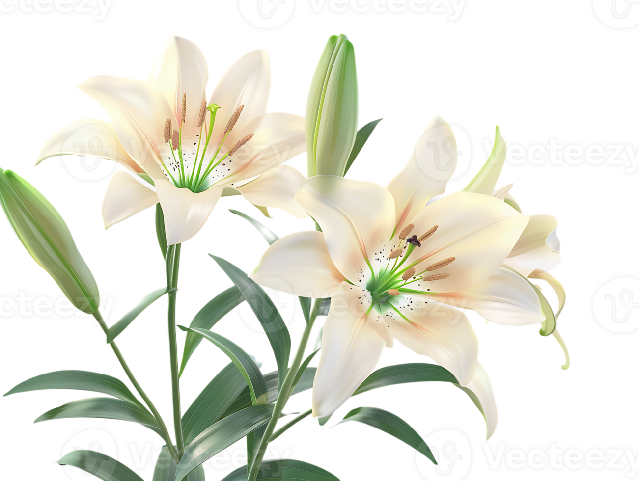 Elegant blooming lilies with buds, against a transparent background png