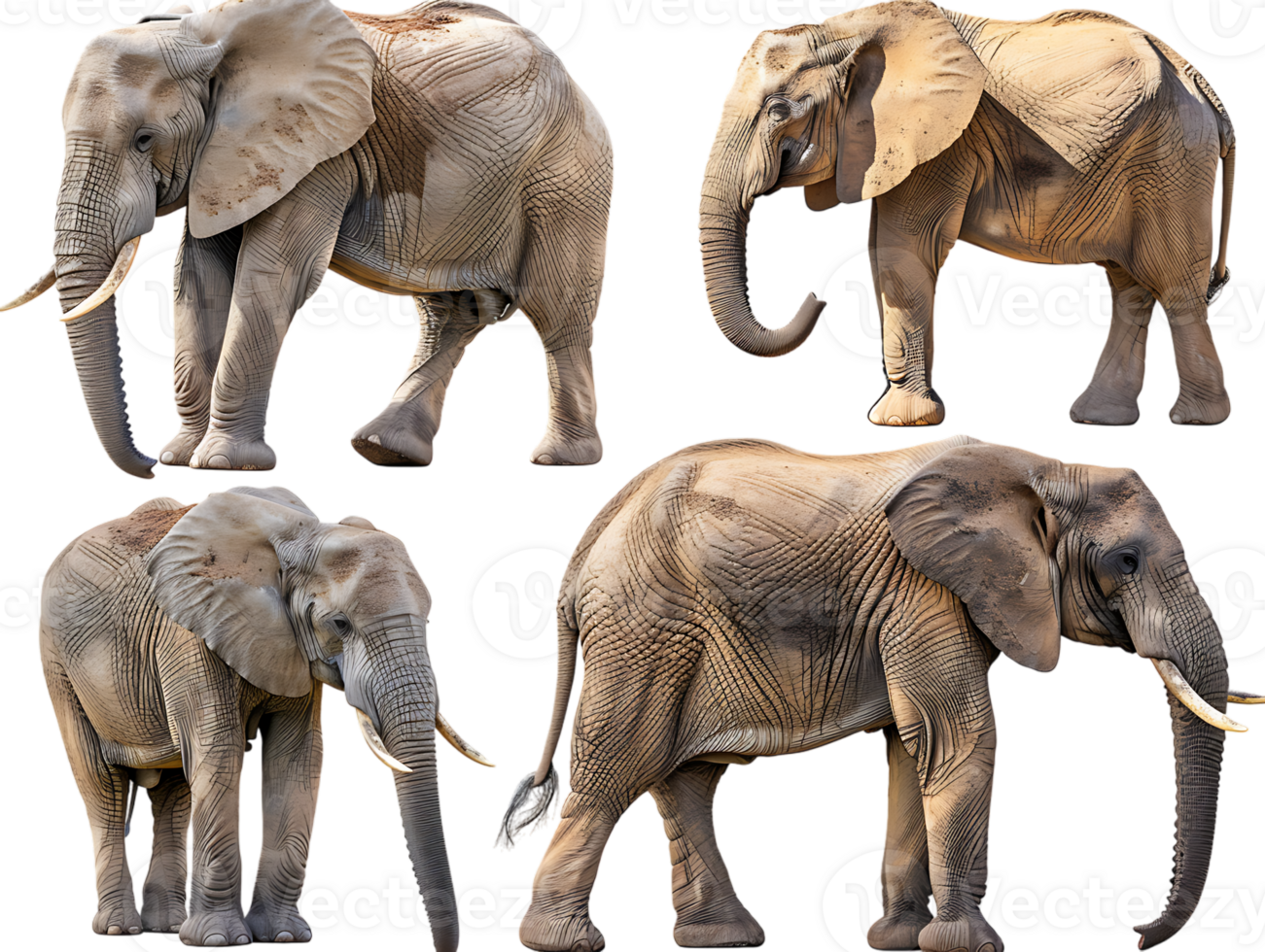 Elephant isolated against transparent background, front and side view png