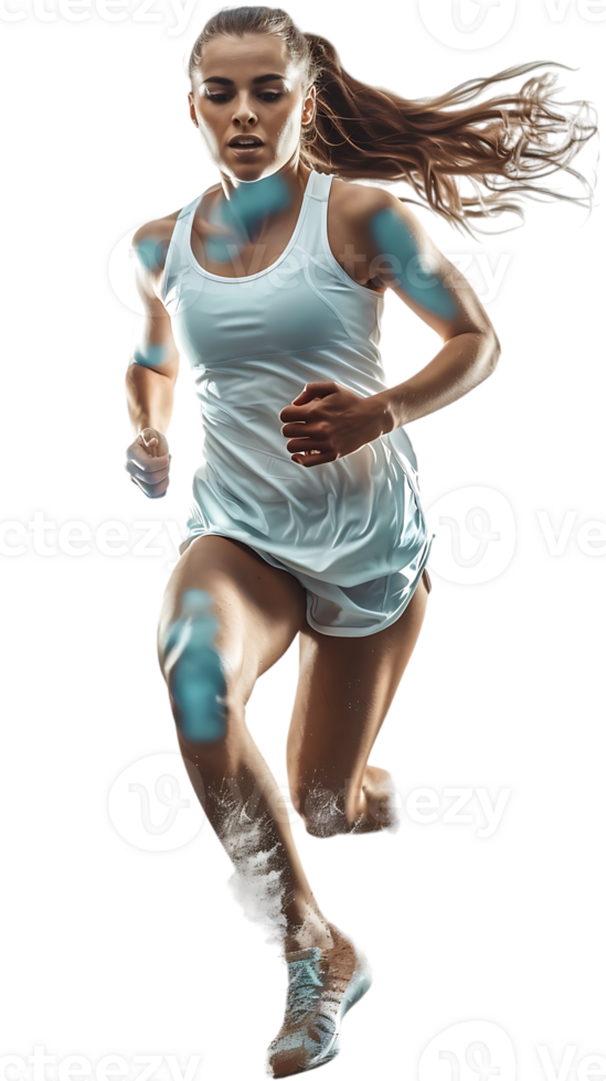 female athlete running from the side, isolated on a transparent background png