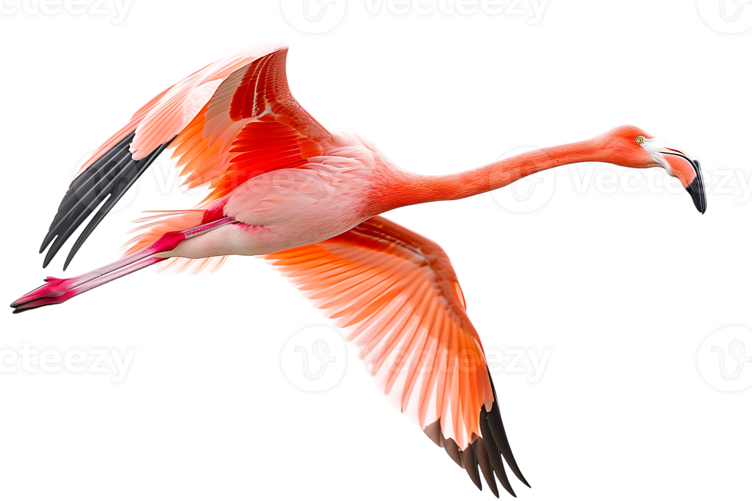 Flamingo flying, isolated against a transparent background png