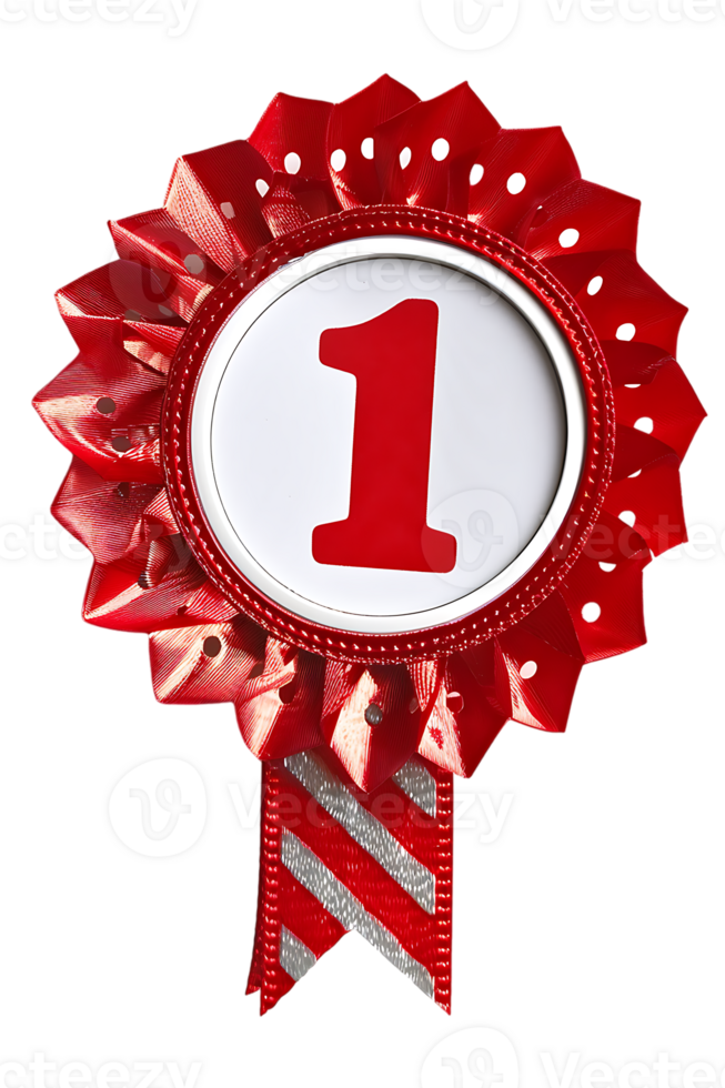 First place ribbon badge with 1 on it, isolated against a transparent background png