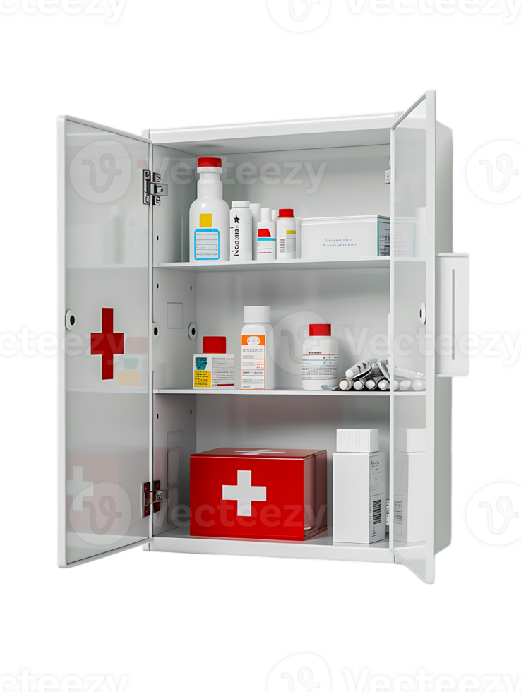 zuerst Hilfe Mauer Kabinett mit Produkte, isoliert gegen ein transparent Hintergrund png