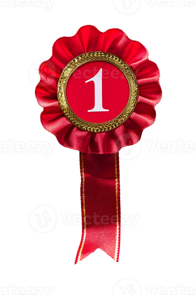 First place ribbon badge with 1 on it, isolated against a transparent background png