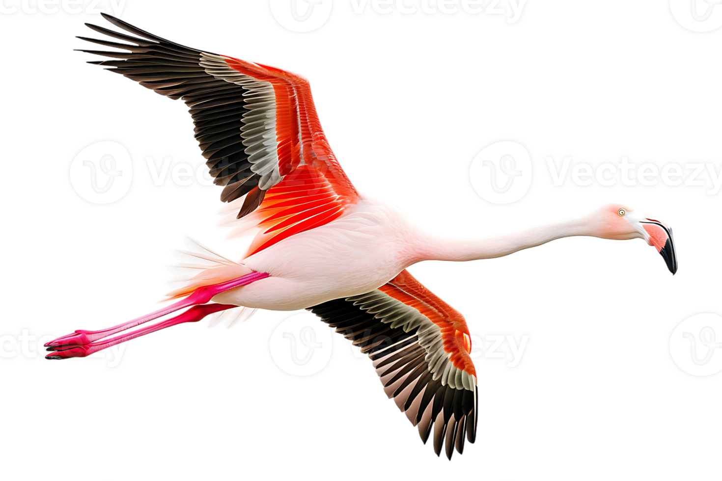 Flamingo flying, isolated against a transparent background png