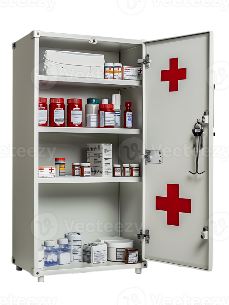 zuerst Hilfe Mauer Kabinett mit Produkte, isoliert gegen ein transparent Hintergrund png