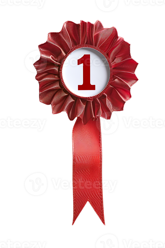 First place ribbon badge with 1 on it, isolated against a transparent background png