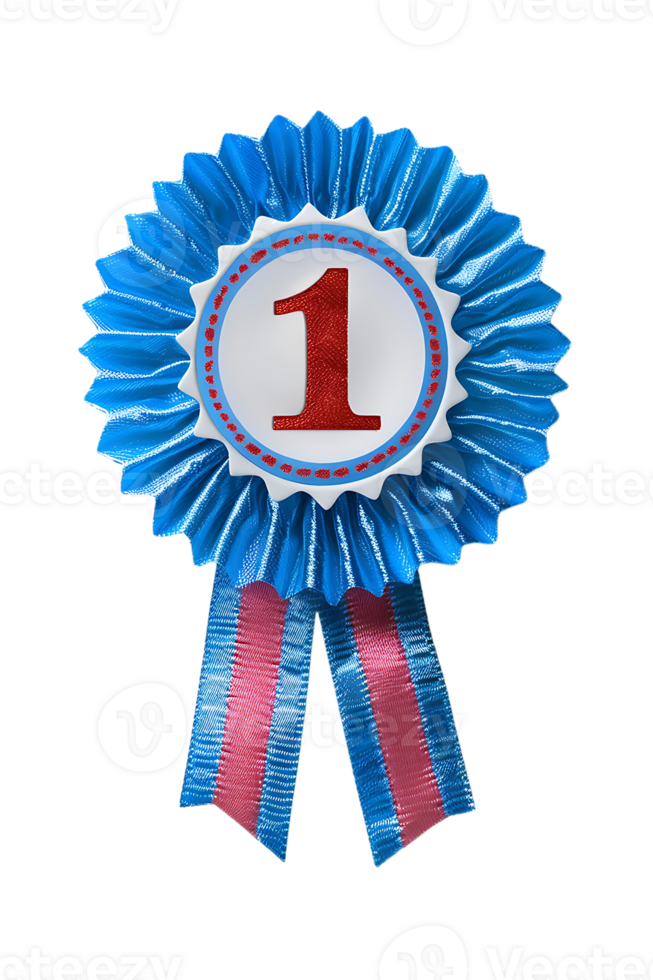 First place ribbon badge with 1 on it, isolated against a transparent background png
