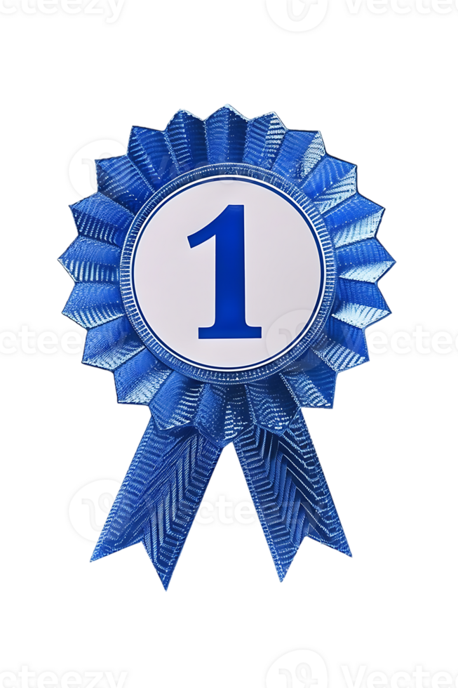First place ribbon badge with 1 on it, isolated against a transparent background png