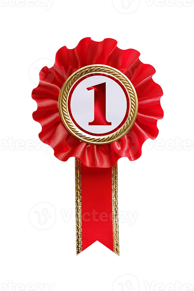 First place ribbon badge with 1 on it, isolated against a transparent background png