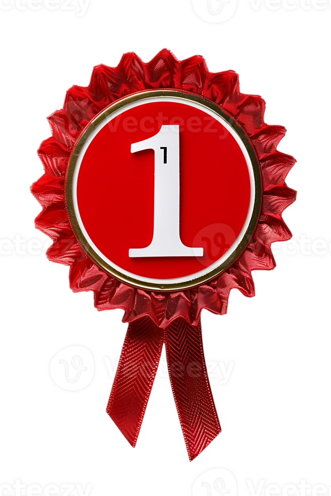 First place ribbon badge with 1 on it, isolated against a transparent background png