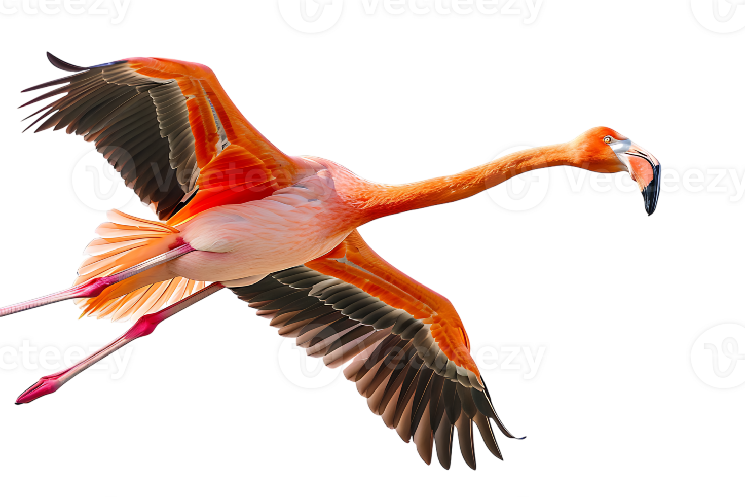 Flamingo flying, isolated against a transparent background png
