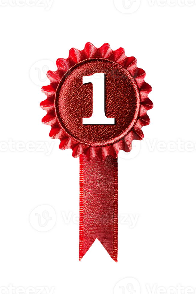 First place ribbon badge with 1 on it, isolated against a transparent background png