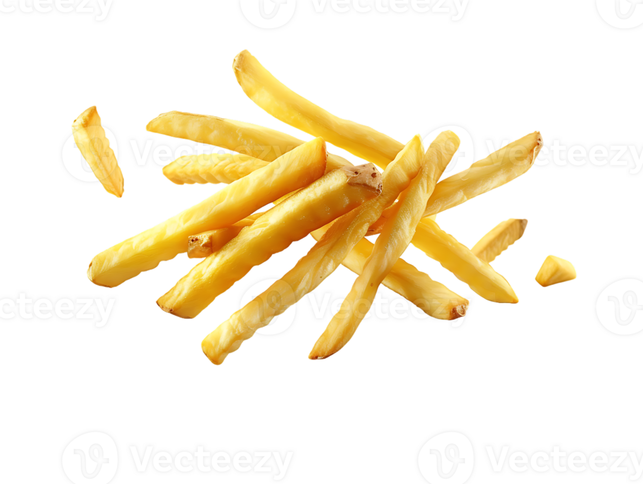 Flying delicious potato fries against a transparent background png