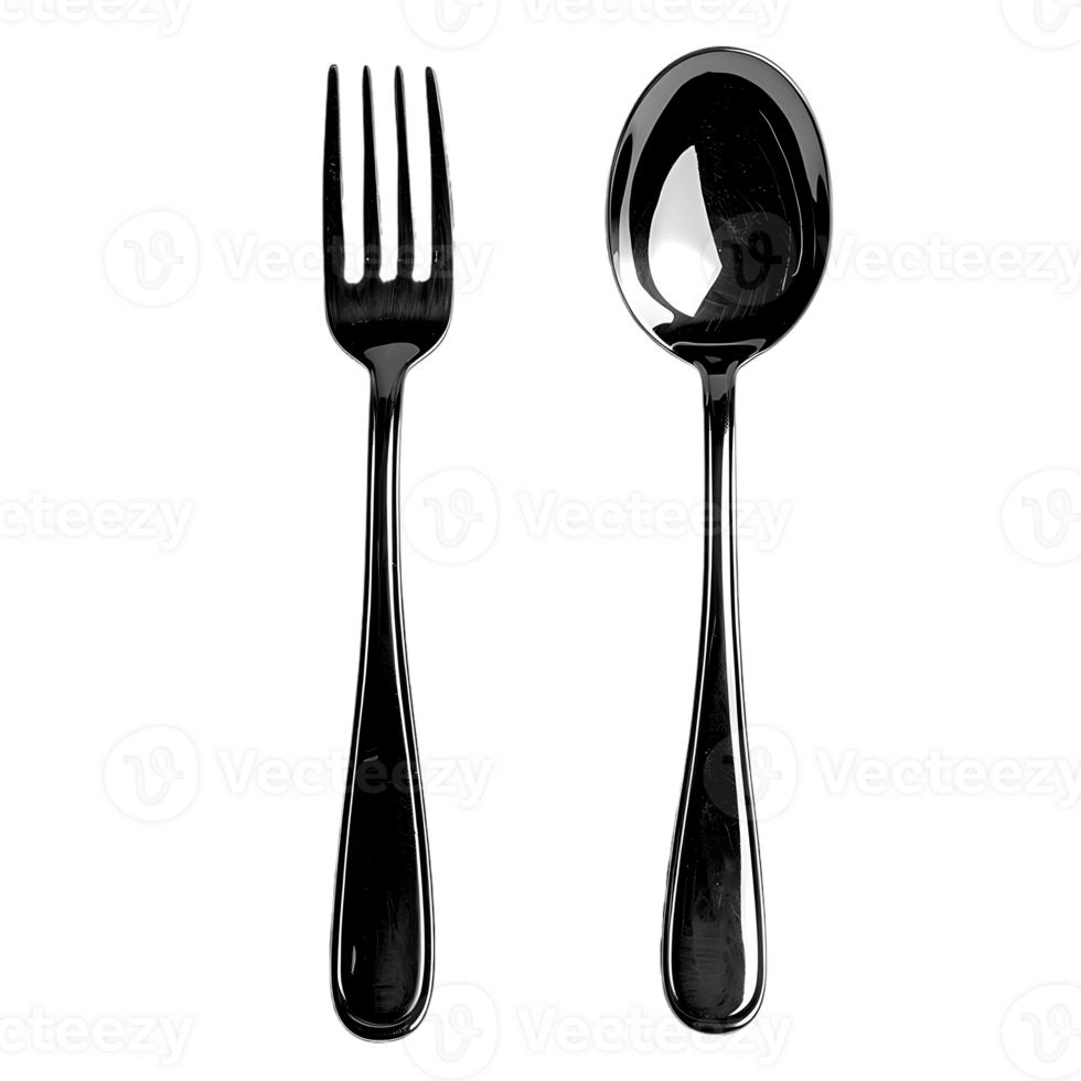 Fork and spoon placed, isolated against a transparent background png