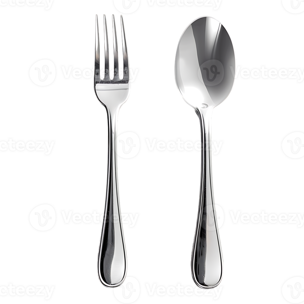 Fork and spoon placed, isolated against a transparent background png