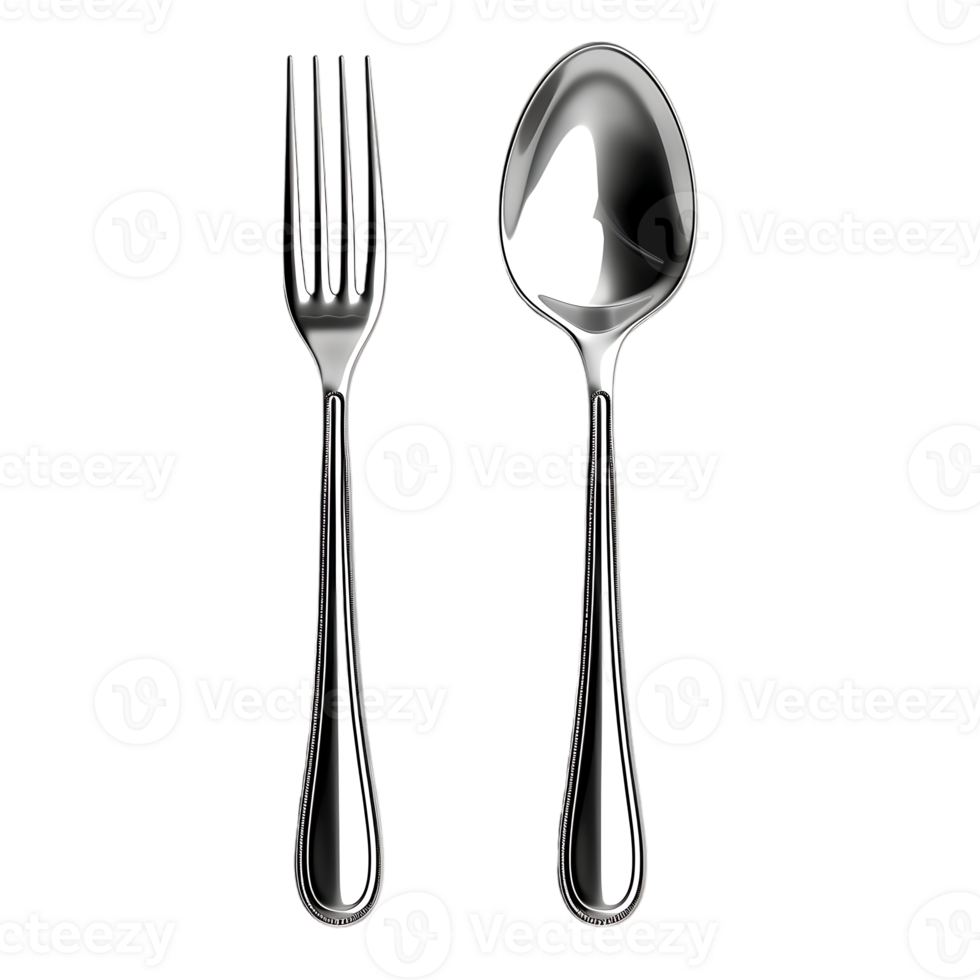 Fork and spoon placed, isolated against a transparent background png
