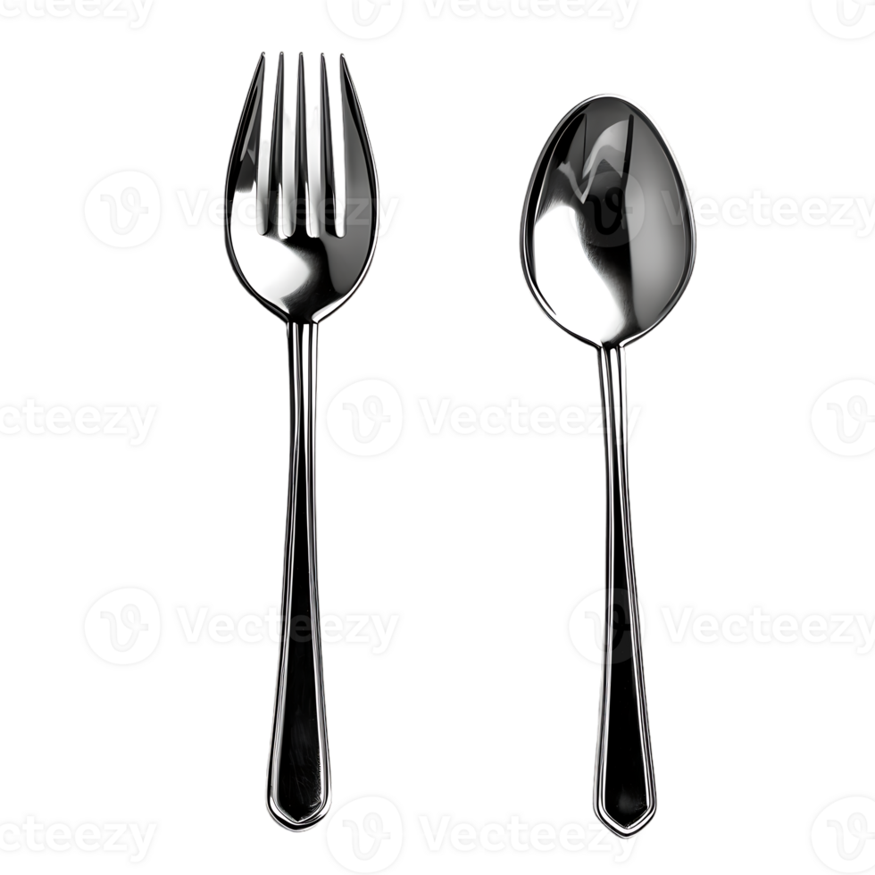 Fork and spoon placed, isolated against a transparent background png