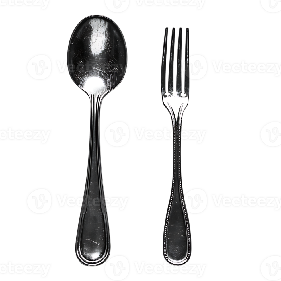 Fork and spoon placed, isolated against a transparent background png