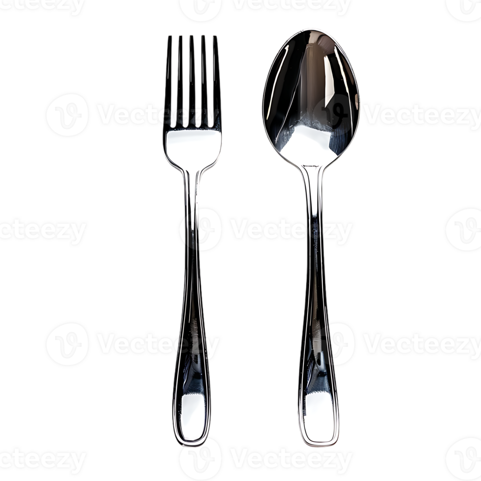 Fork and spoon placed, isolated against a transparent background png