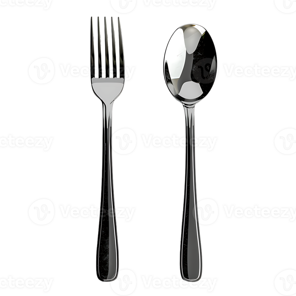 Fork and spoon placed, isolated against a transparent background png