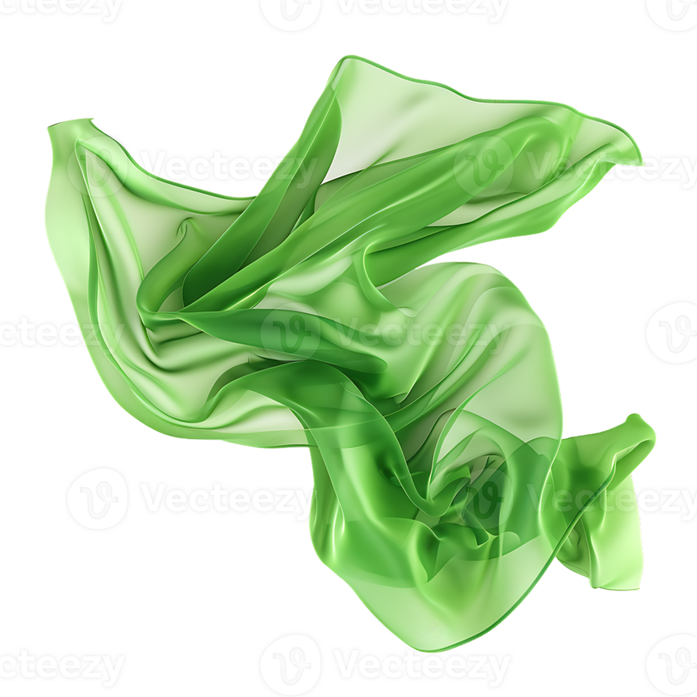Flying green silk fabric, isolated against a transparent background png