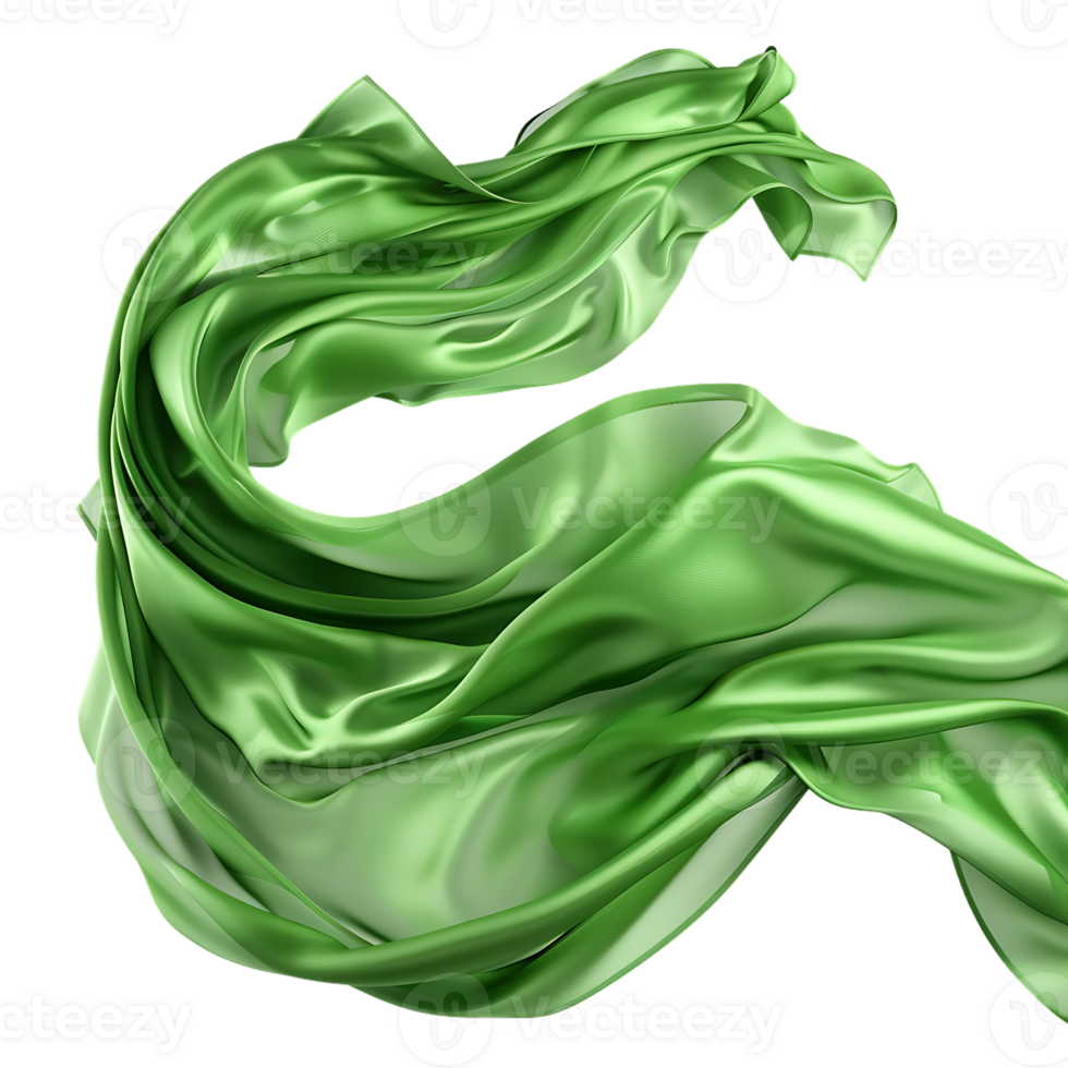 Flying green silk fabric, isolated against a transparent background png